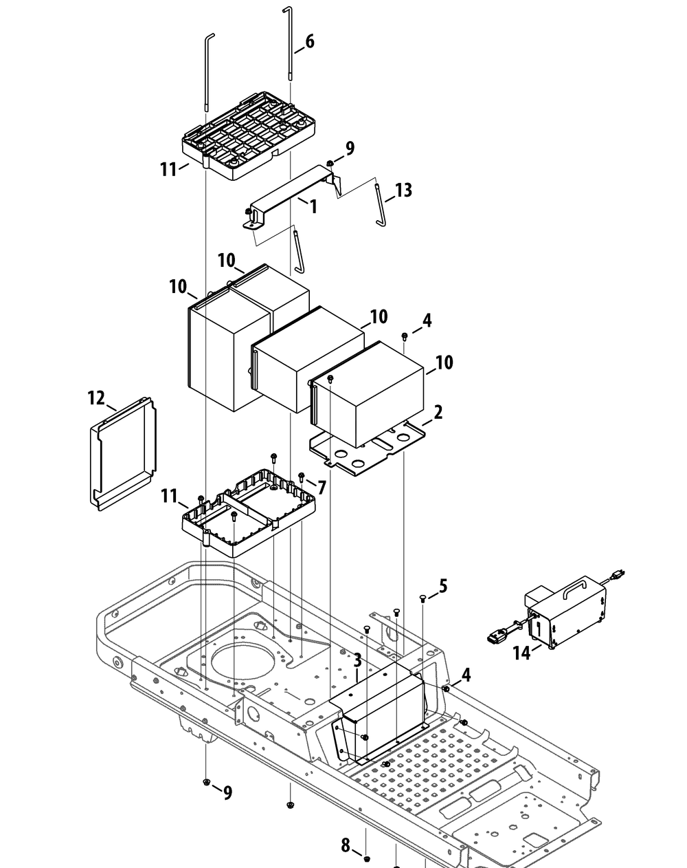 Battery Mount Diagram and Parts List for RZT-S42ZERO (17AVCEDS710)(2015) Cub Cadet Lawn Tractor